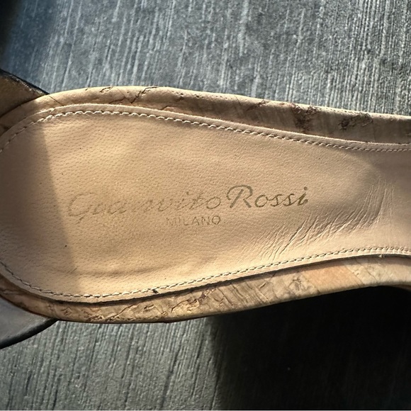 GIANVITO ROSSI BLACK LEATHER CORK WEDGE PLATFORM SANDAL - SIZE 39 (9) - Picture 9 of 10